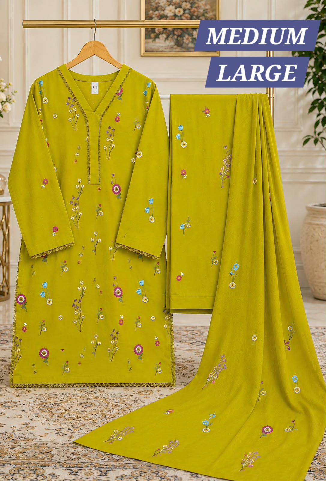 Designer Embroidered Dhanak Stitched Suit- 3 Peices