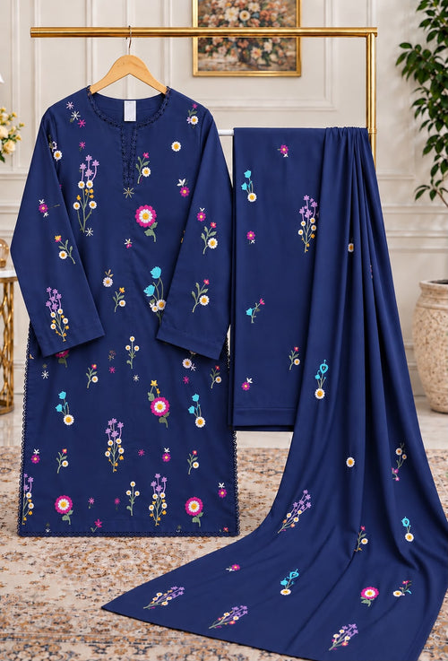 Designer Embroidered Dhanak Stitched Suit- 3 Peices