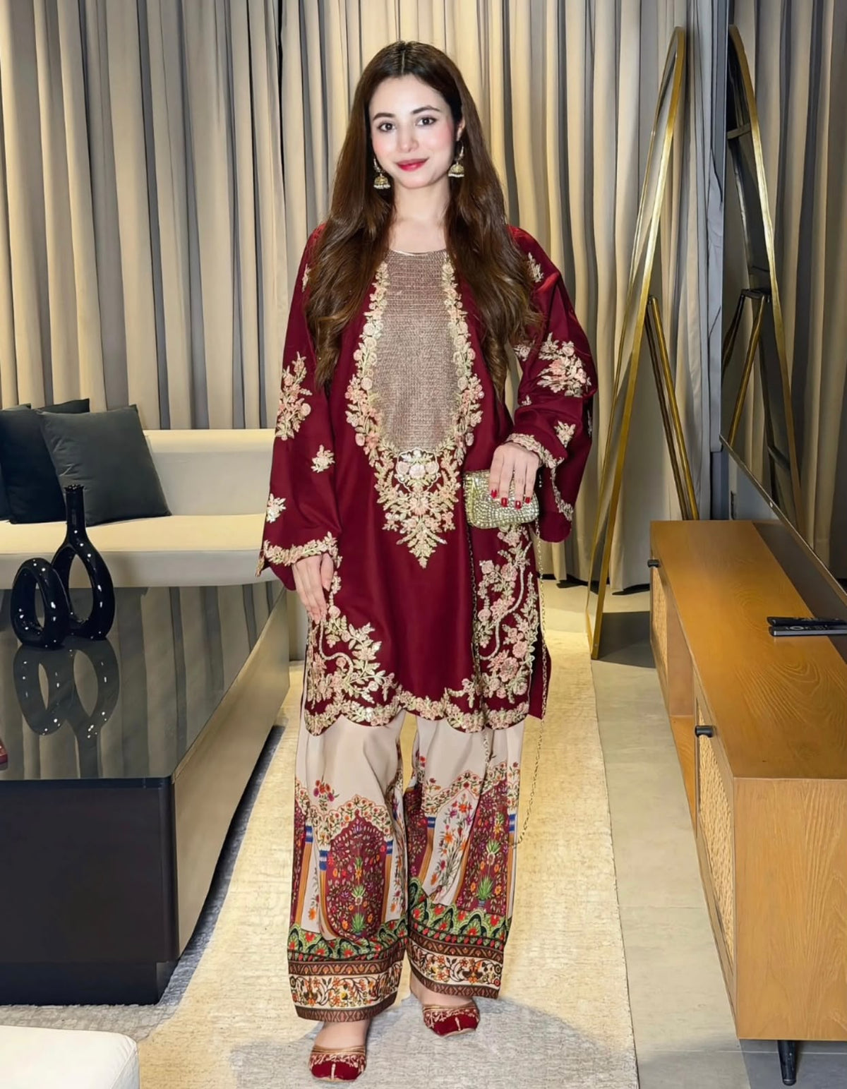 Luxury SILK ETHNIC embraided & sequence unstitched 2 pcs