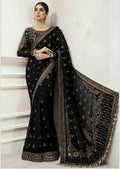 Black Heavy Zardozi Embroidered Net Saree with Scalloped Pallu, 7 Gaz