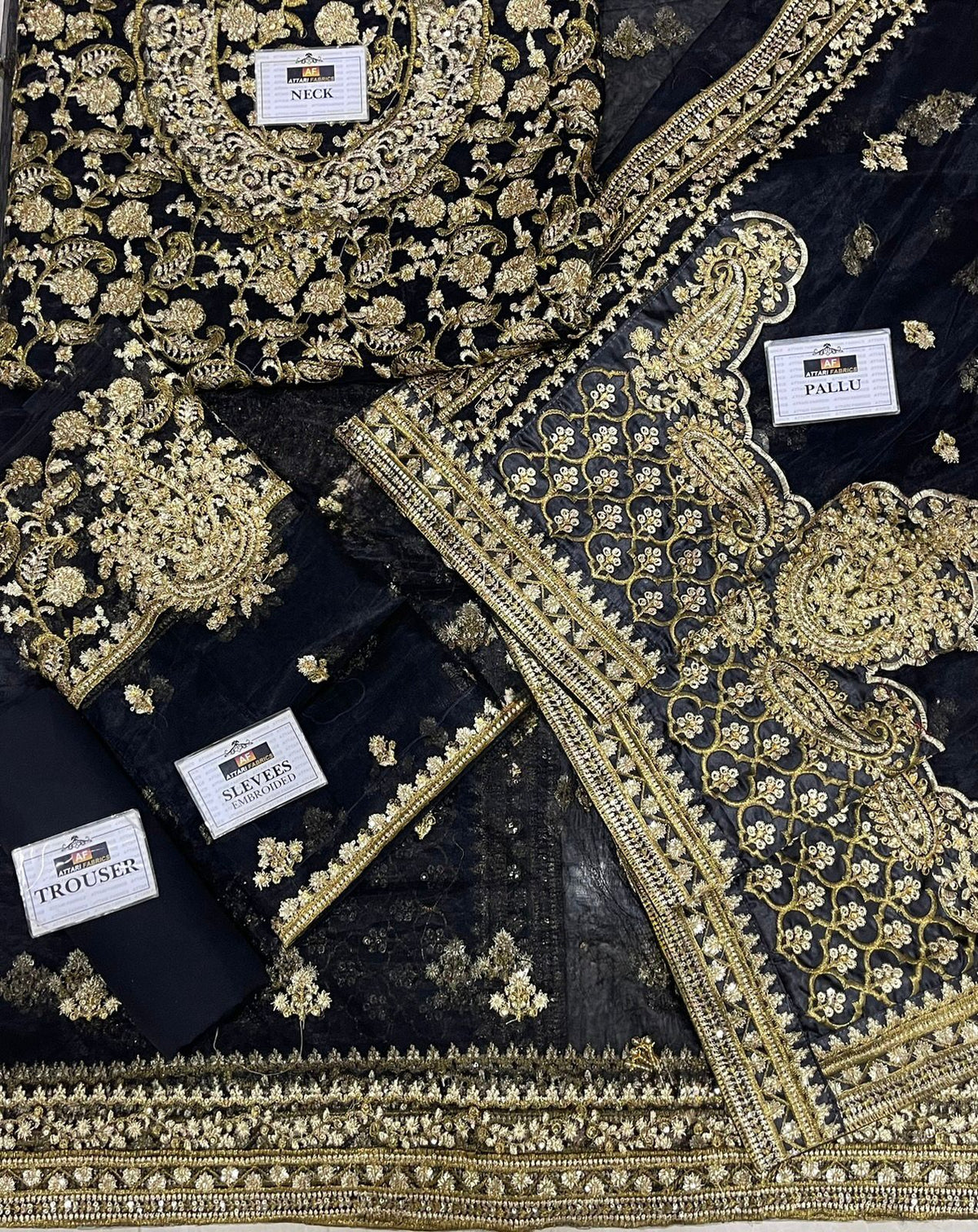 Black Heavy Zardozi Embroidered Net Saree with Scalloped Pallu, 7 Gaz