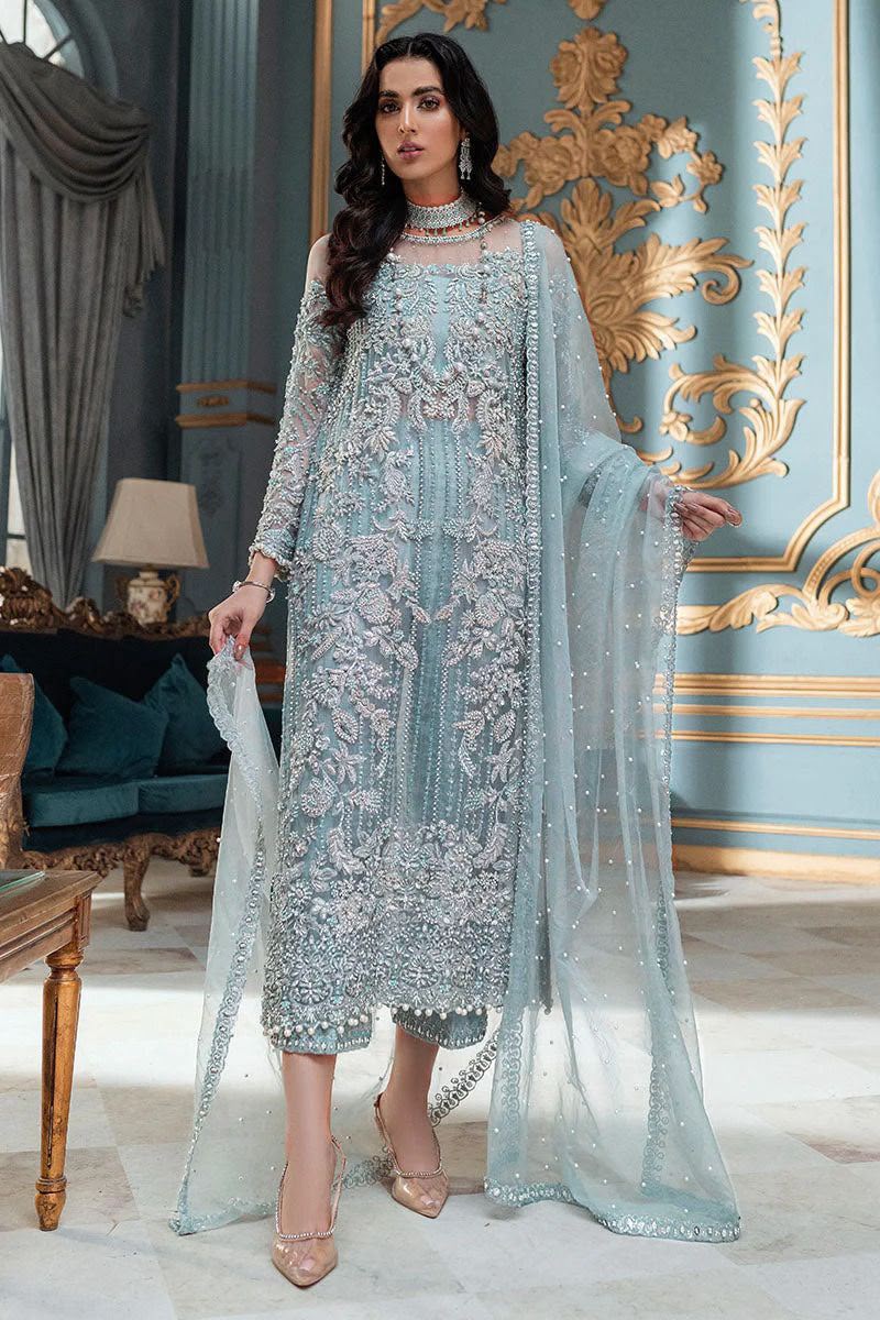 Luxury Skyblue Sequence Embraided unstitched 3 pc
