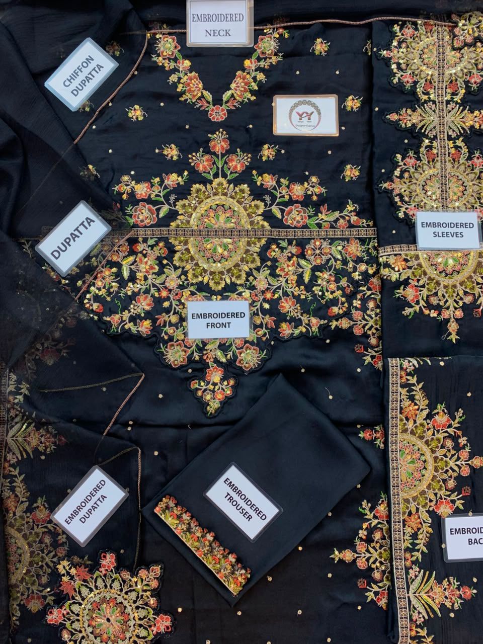 Premium Black Embroidered Kaftan 3-Piece — Premium Shamoz Silk