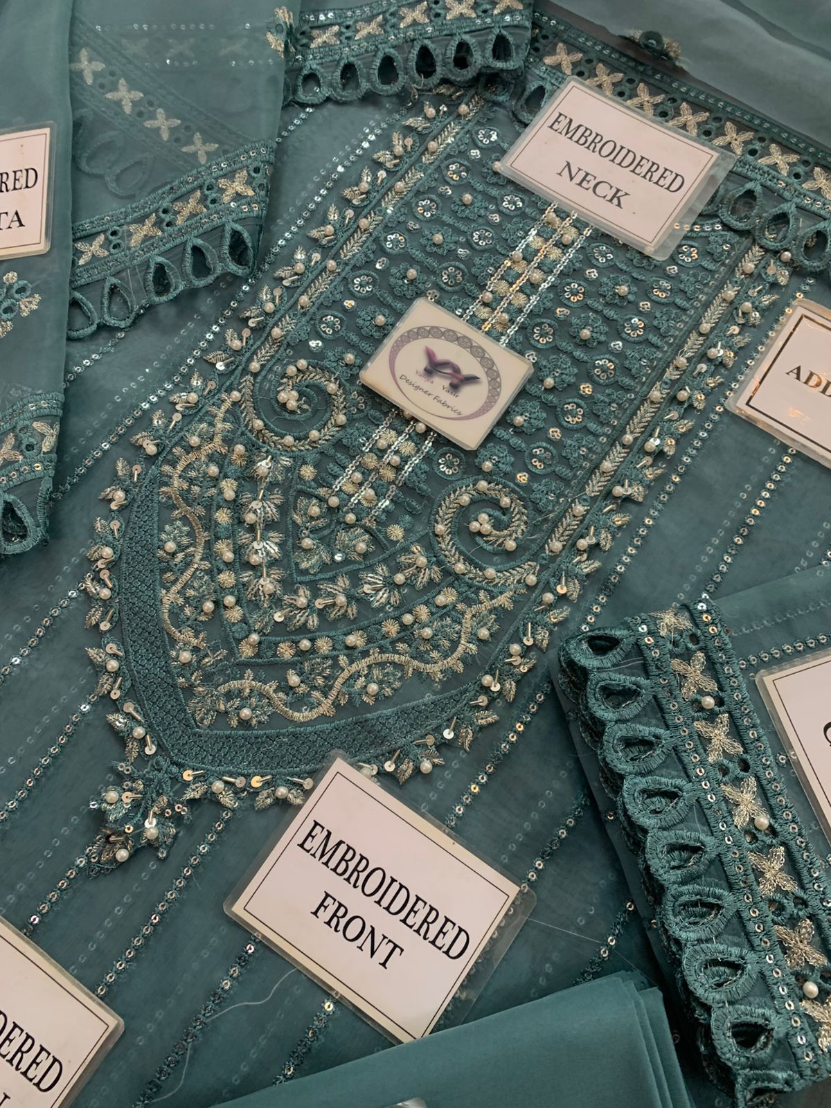 Teal Exclusive Embrioded with Ada work Unstitched 3 Pcs