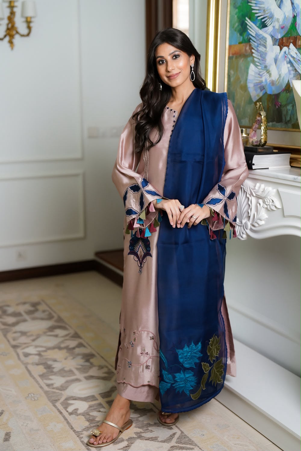 Luxury Silk with Navy Blue Embroidery Unstitched 3 pcs-(FRPD-33)