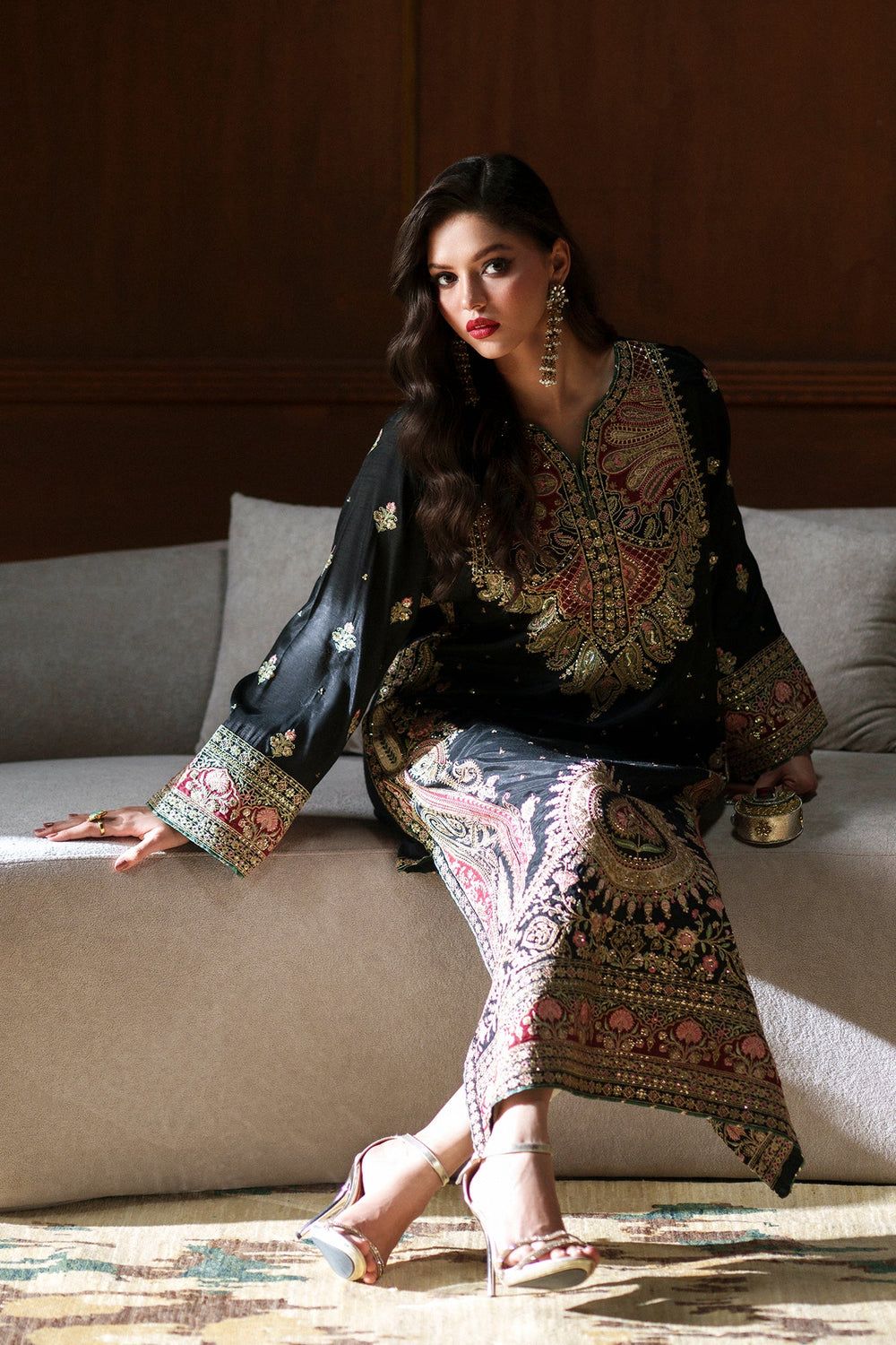 ETHNIC hit code Luxury Embroidered Kaftan 3-Piece UNSTITCHED — Premium Shamoz Silk