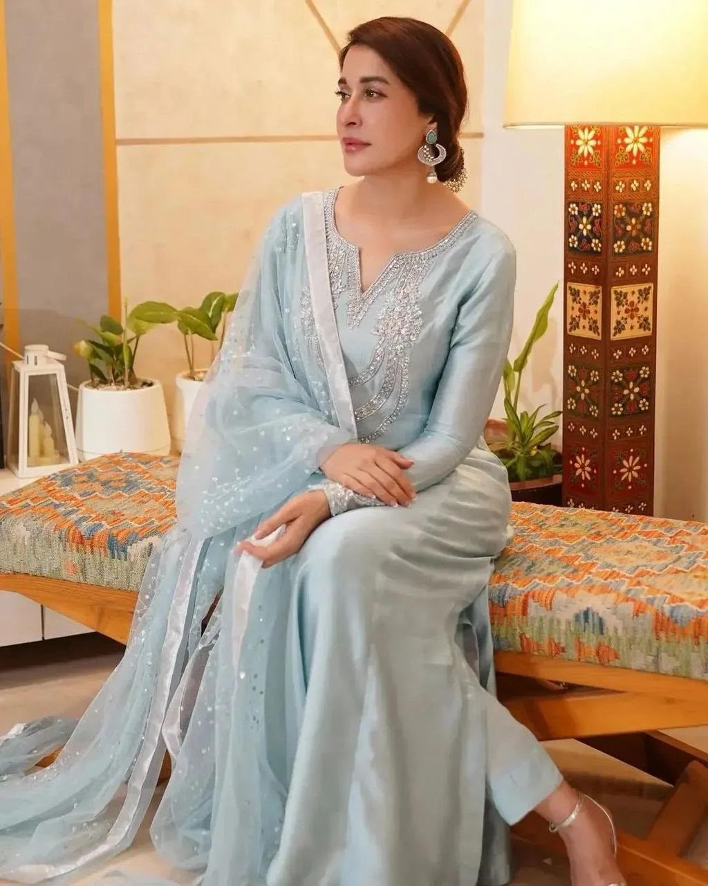 Premium Shamoz Silk Unstitched Suit – Ice Blue
