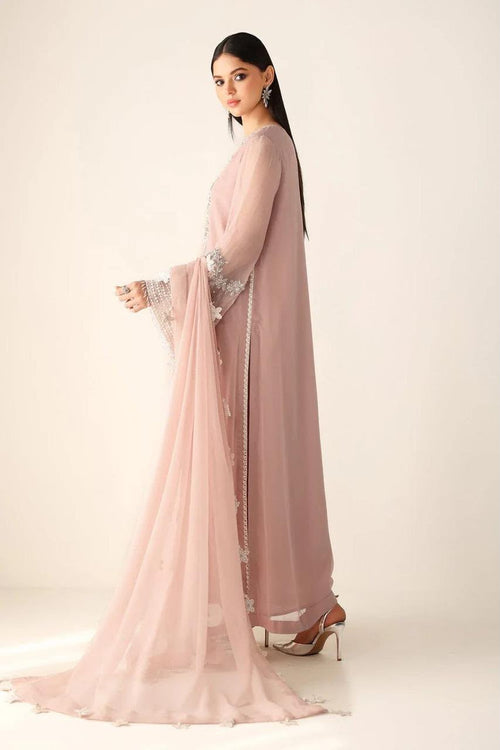 Elegant Festive wear Peach Embrioded Chiffon unstitched 3 pcs