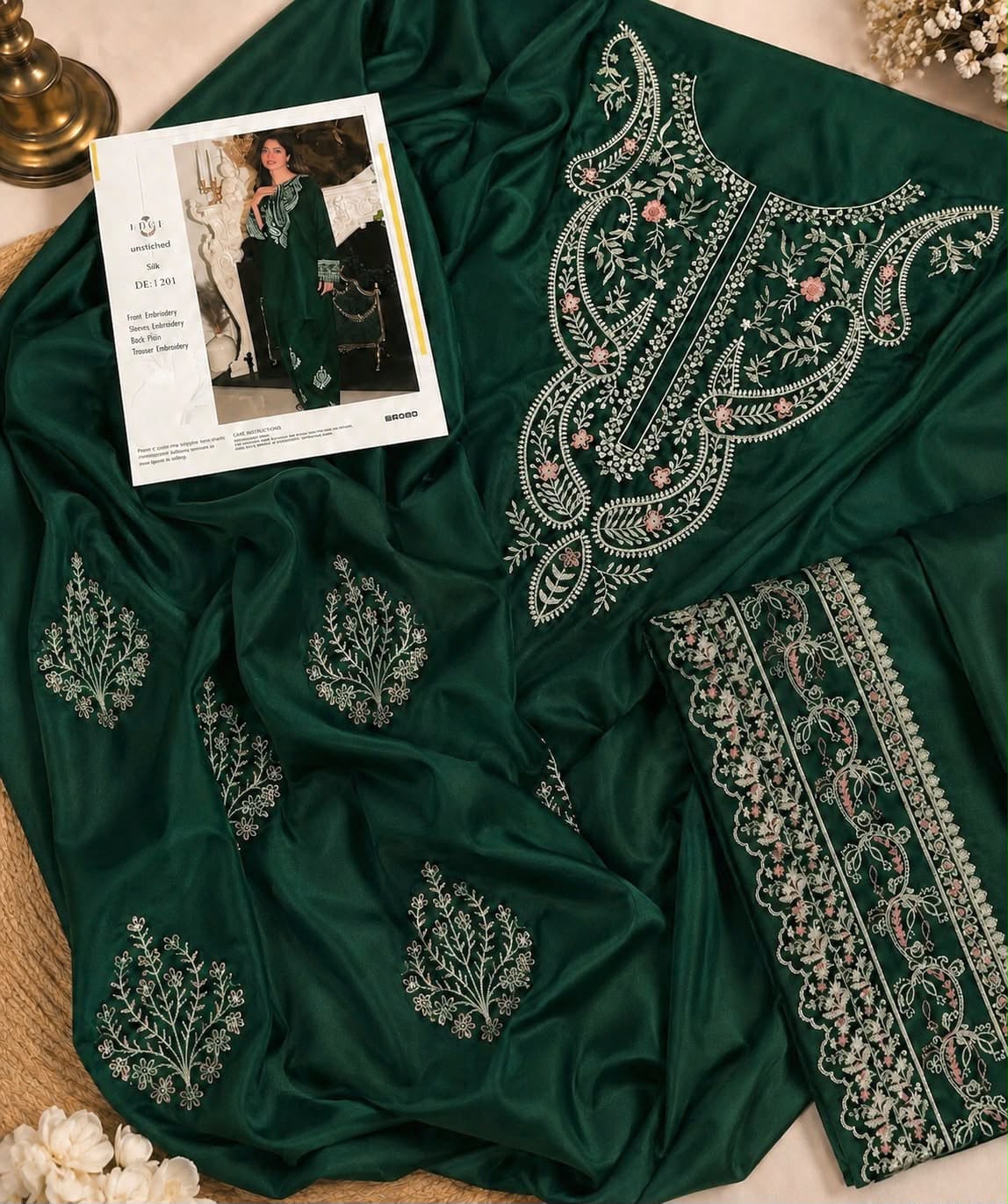 Premium Heavy Embroidered Shamooz Silk Unstitched 2 pcs Set (Hit Code)