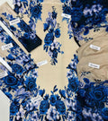 Lulusar Most Demanding Edition, Silk Digital Print 3pc Suit, Cream and Cobalt Blue Floral