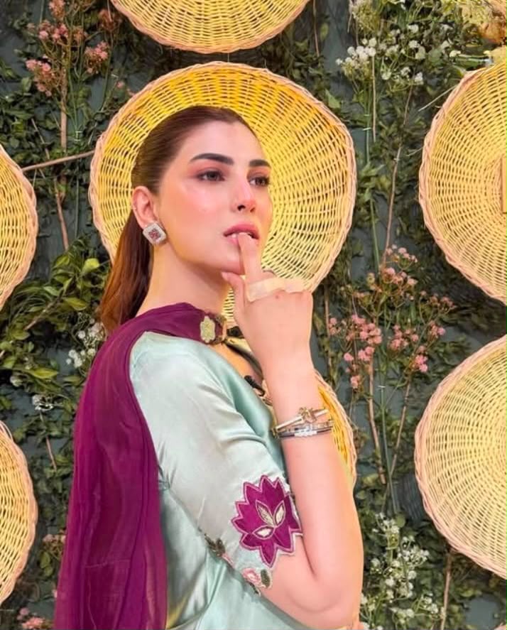 Mint Green & Plum Embroidered Shamooz Silk Suit (As Worn by Nazish Jahangir)