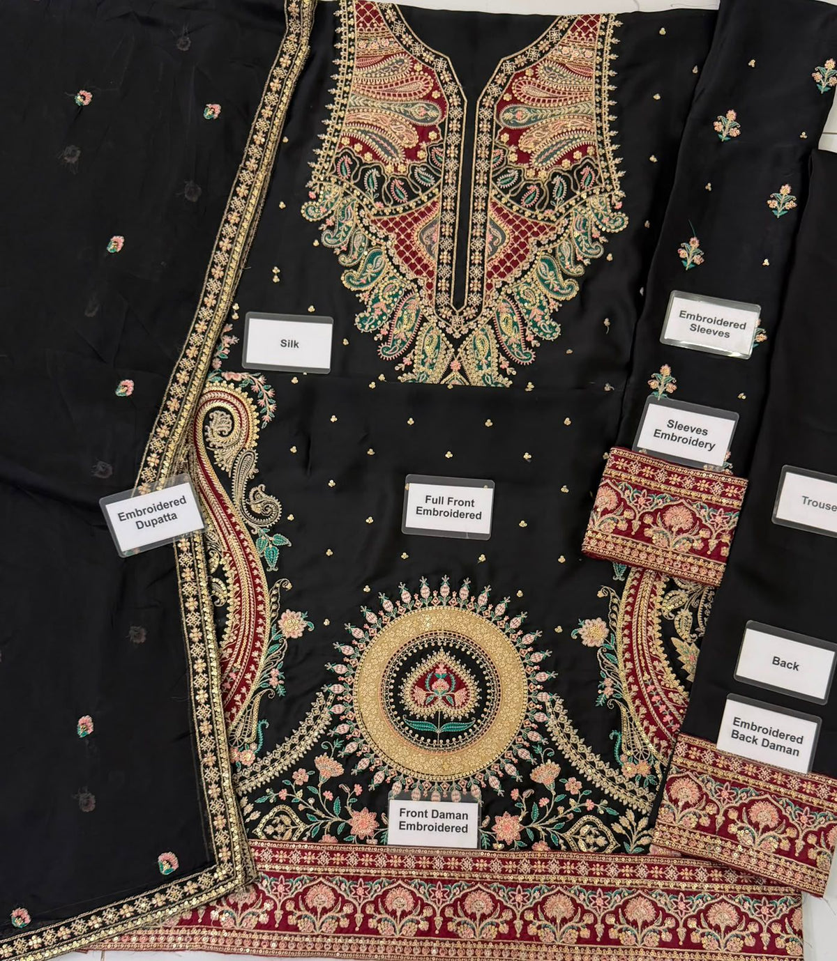 ETHNIC hit code Luxury Embroidered Kaftan 3-Piece UNSTITCHED — Premium Shamoz Silk