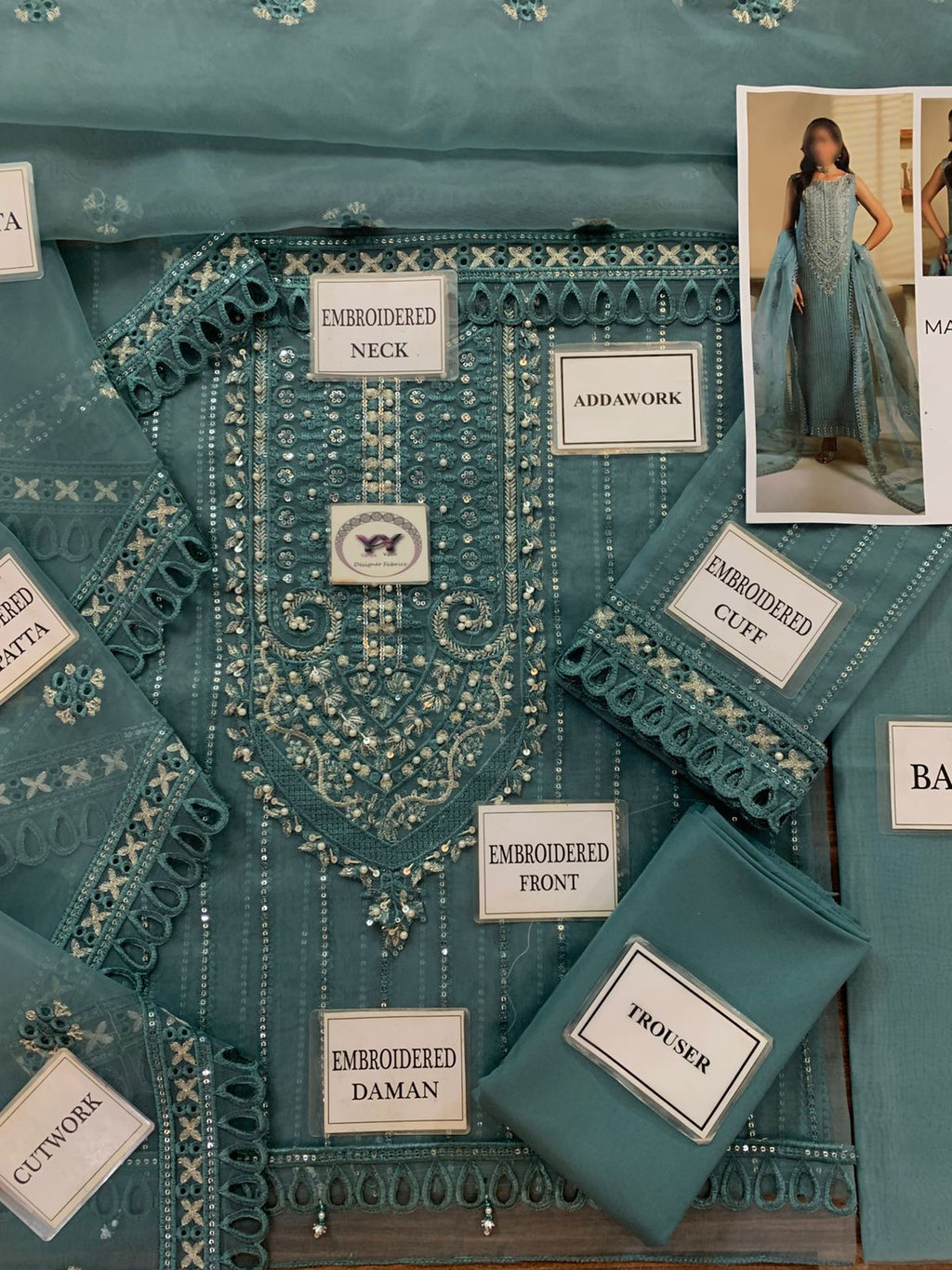 Teal Exclusive Embrioded with Ada work Unstitched 3 Pcs