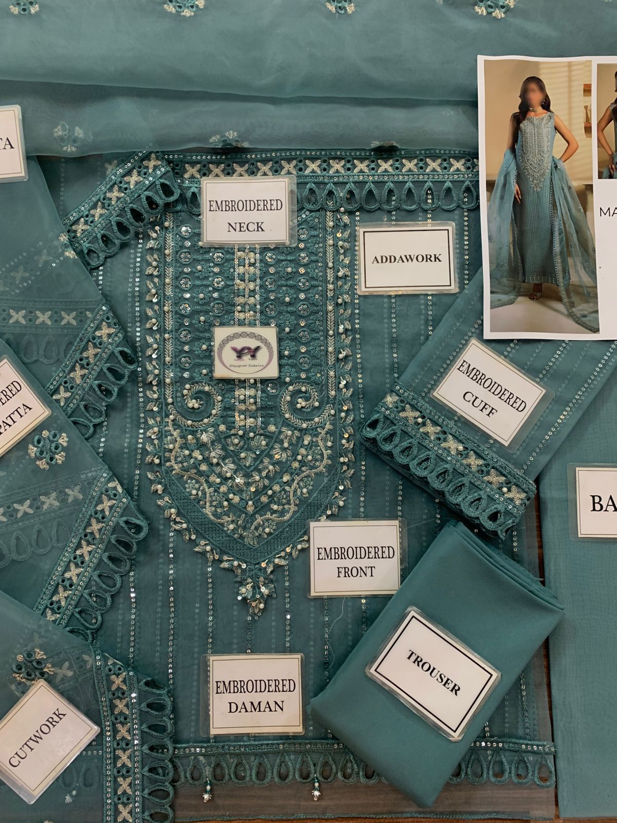 Teal Exclusive Embrioded with Ada work Unstitched 3 Pcs
