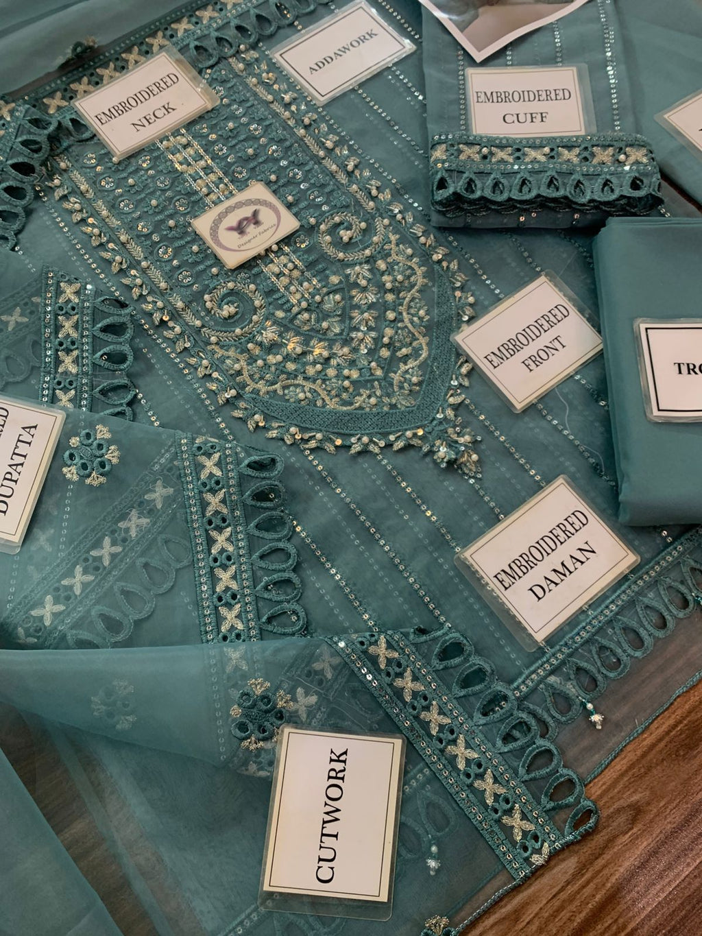 Teal Exclusive Embrioded with Ada work Unstitched 3 Pcs