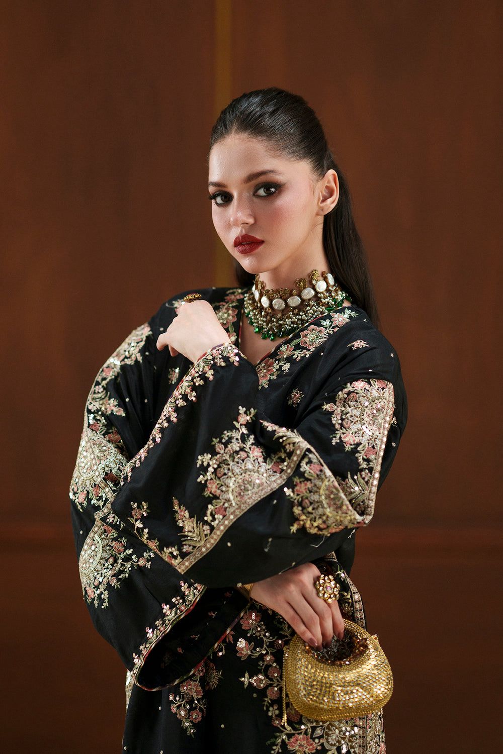 Premium Black Embroidered Kaftan 3-Piece — Premium Shamoz Silk