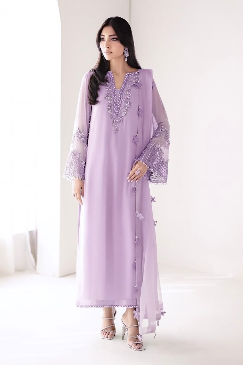 Elegant Festive wear Indigo Embrioded Chiffon unstitched 3 pcs