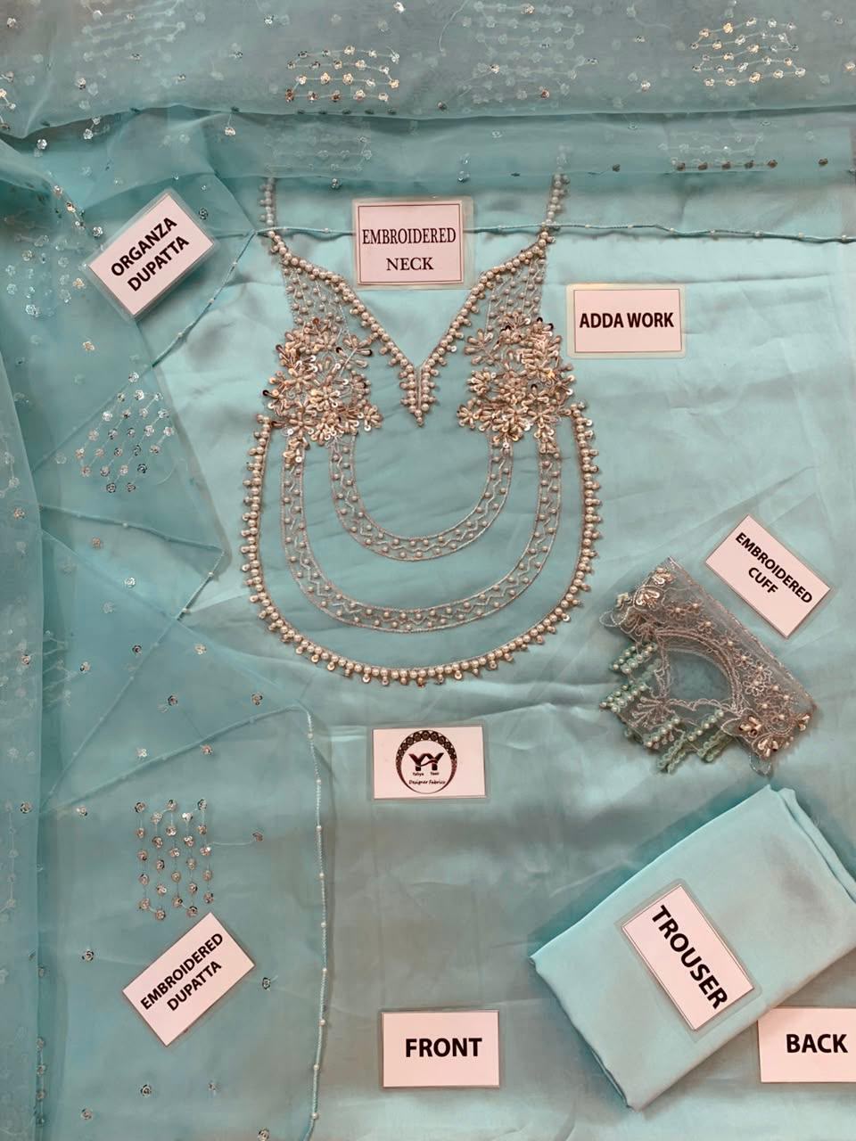 Premium Shamoz Silk Unstitched Suit – Ice Blue