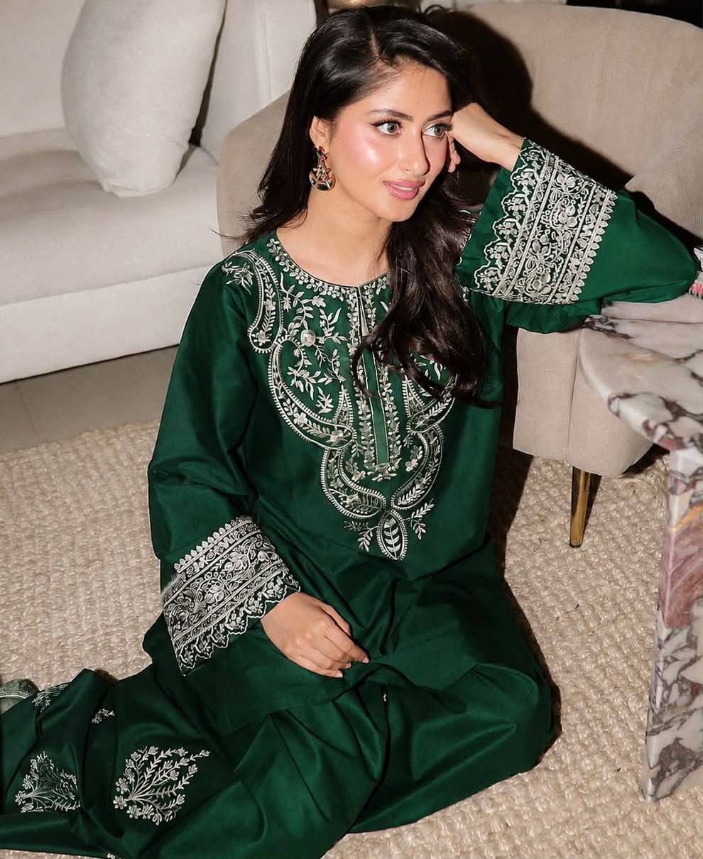 Premium Heavy Embroidered Shamooz Silk Unstitched 2 pcs Set (Hit Code)