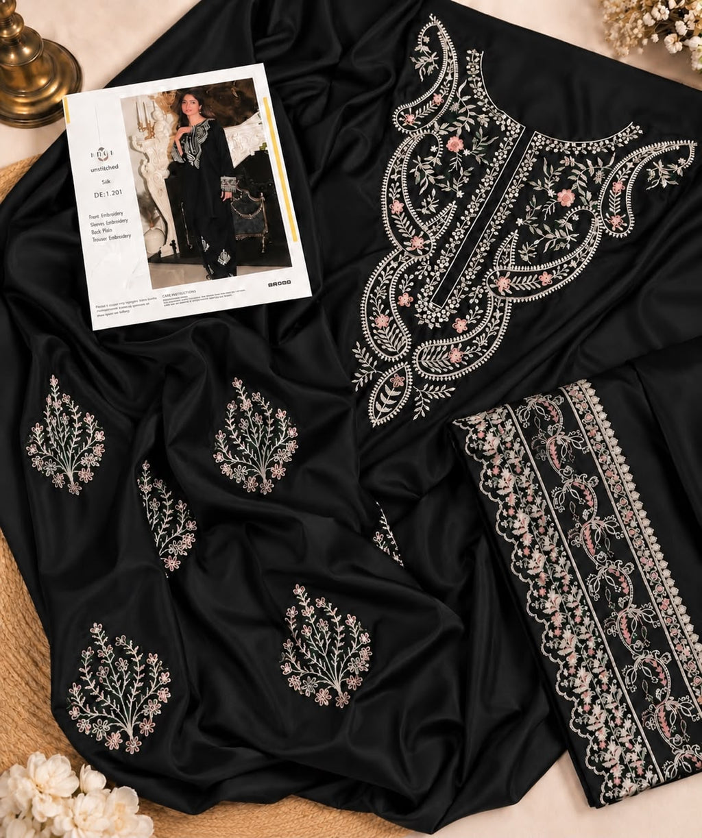 Premium Heavy Embroidered Shamooz Silk Unstitched 2 pcs Set (Hit Code)