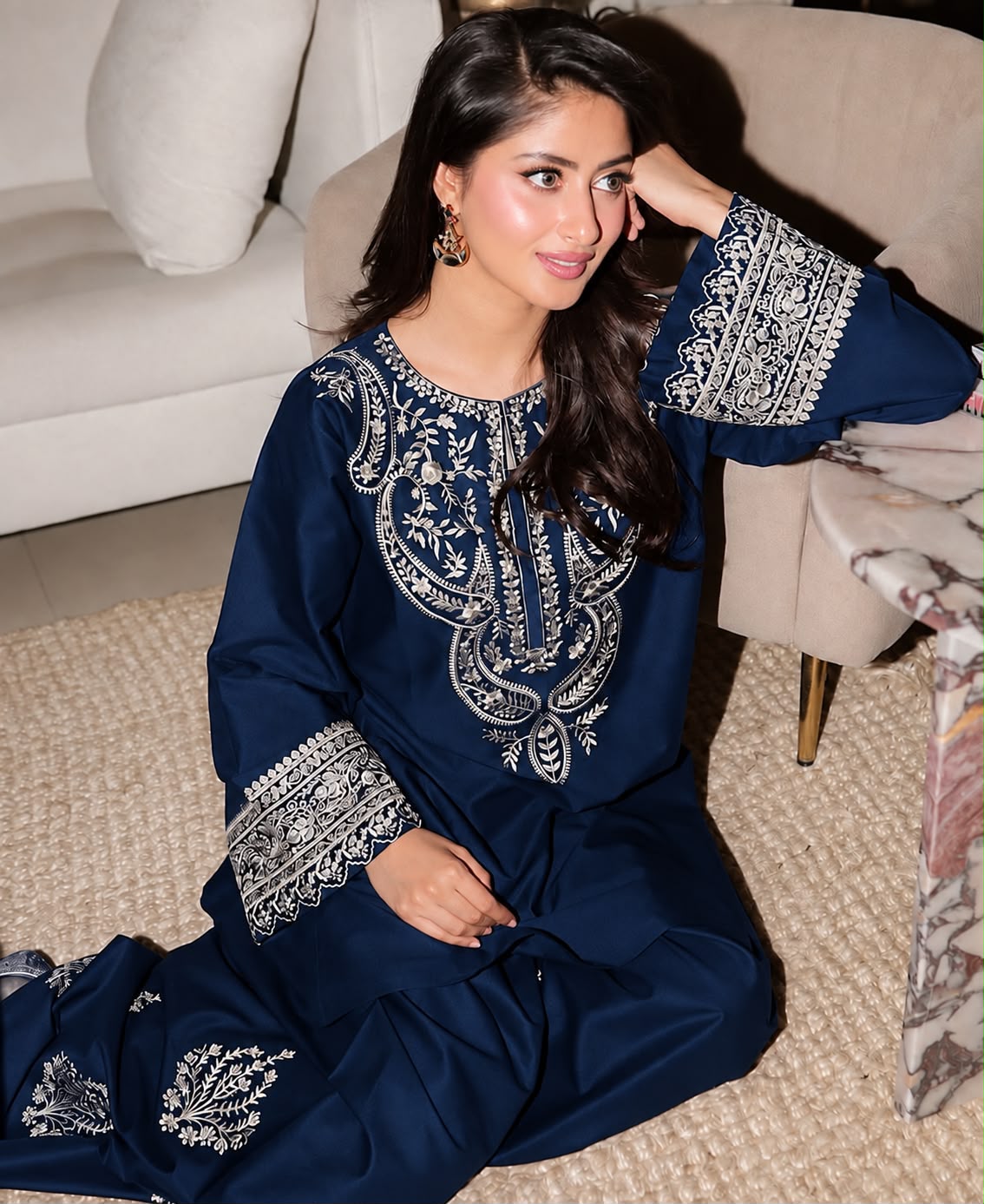 Premium Heavy Embroidered Shamooz Silk Unstitched 2 pcs Set (Hit Code)