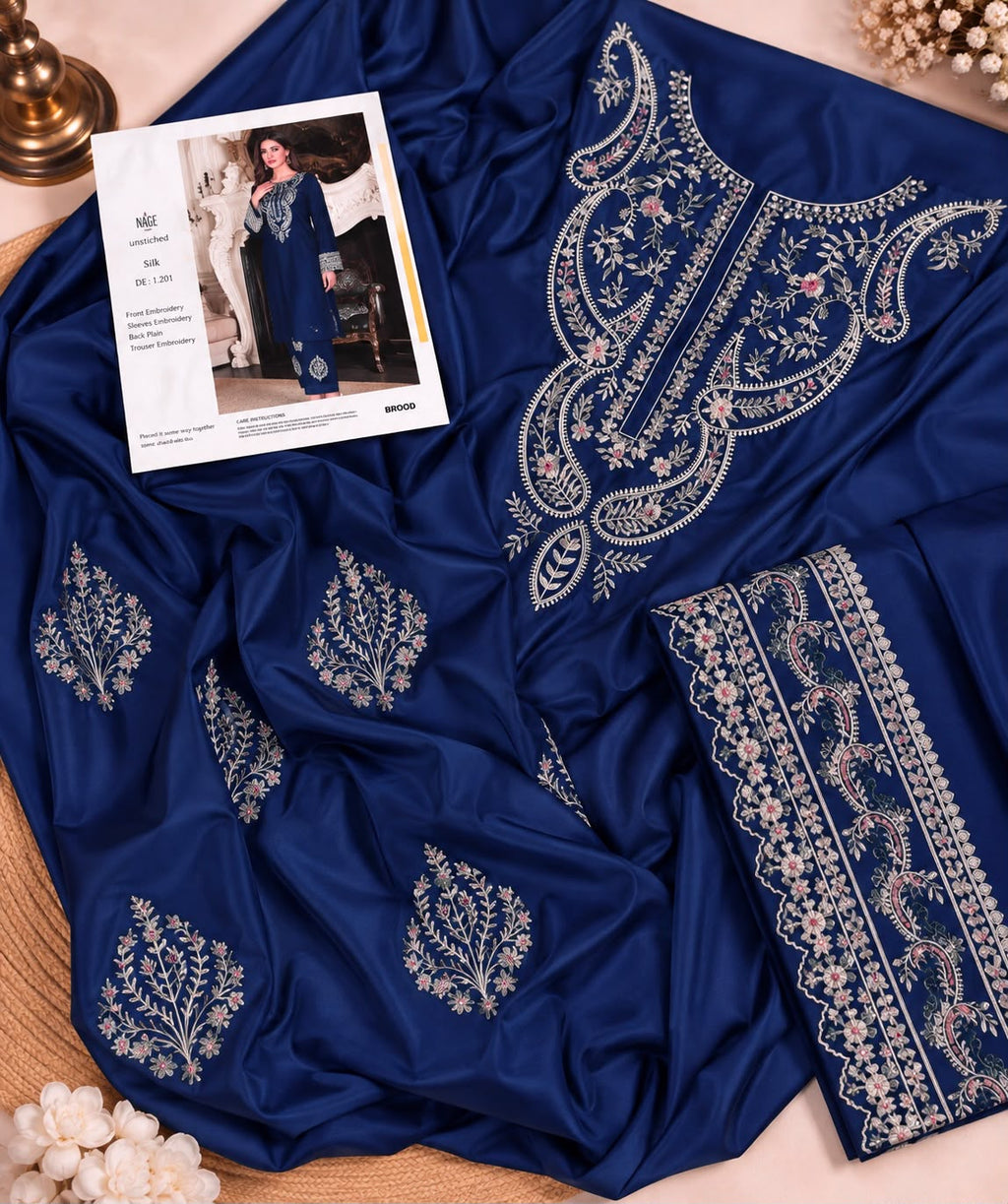 Premium Heavy Embroidered Shamooz Silk Unstitched 2 pcs Set (Hit Code)