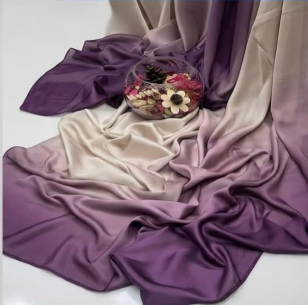 Ivory to Plum Ombre Silk Suit, Lulusar Most Demanding Edition, 3Pc Unstitched