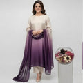 Ivory to Plum Ombre Silk Suit, Lulusar Most Demanding Edition, 3Pc Unstitched