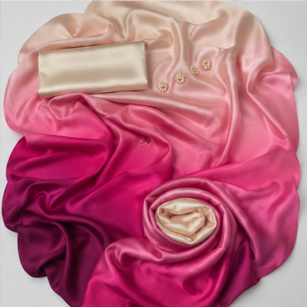 Ivory to Magenta Ombre Silk Suit, Lulusar Most Demanding Edition, 3Pc Unstitched
