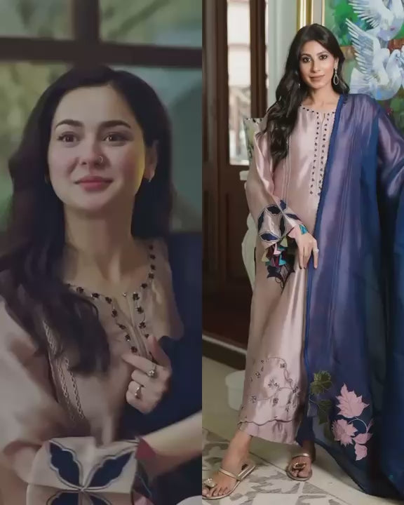 Luxury Silk with Navy Blue Embroidery Unstitched 3 pcs-(FRPD-33)