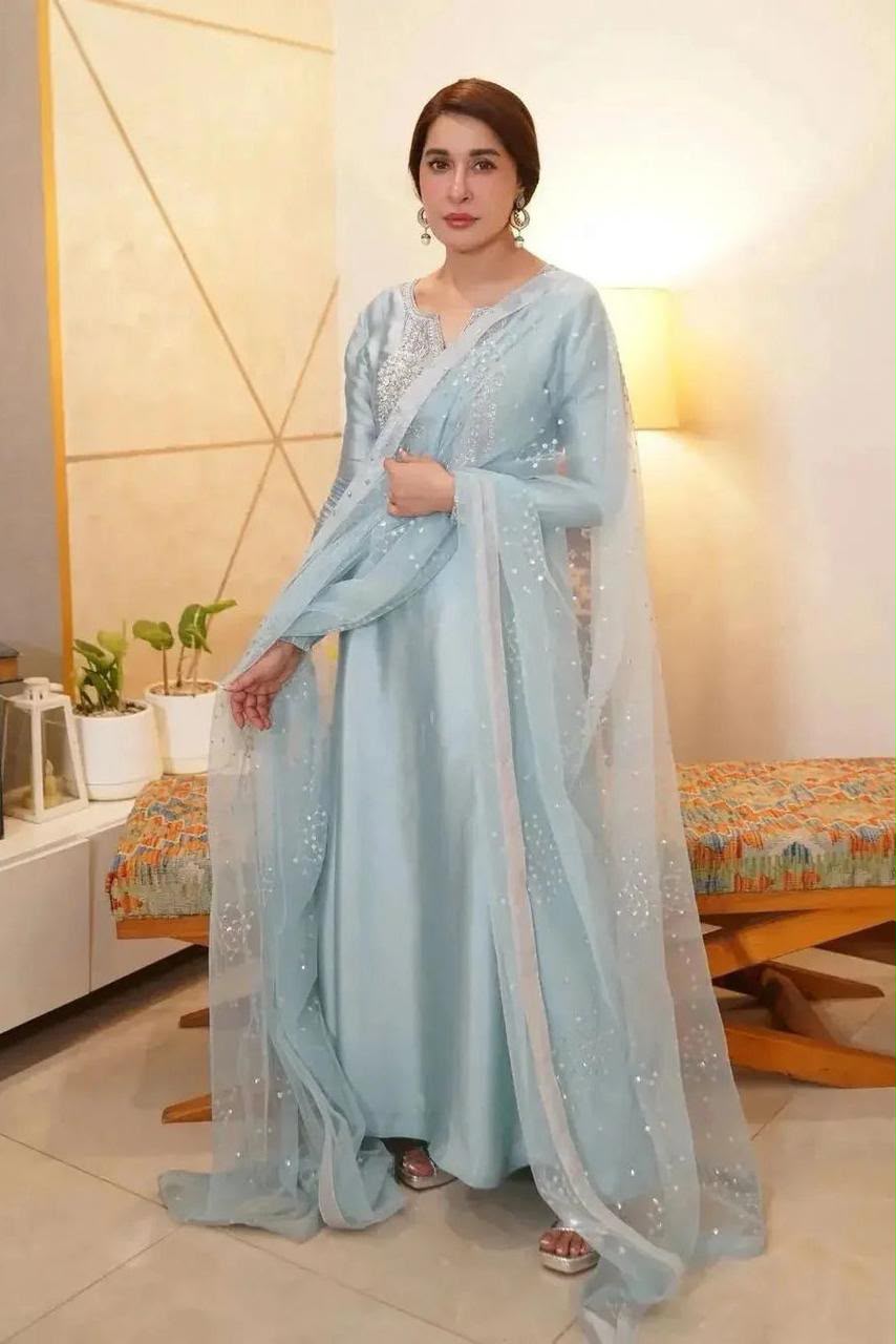 Premium Shamoz Silk Unstitched Suit – Ice Blue